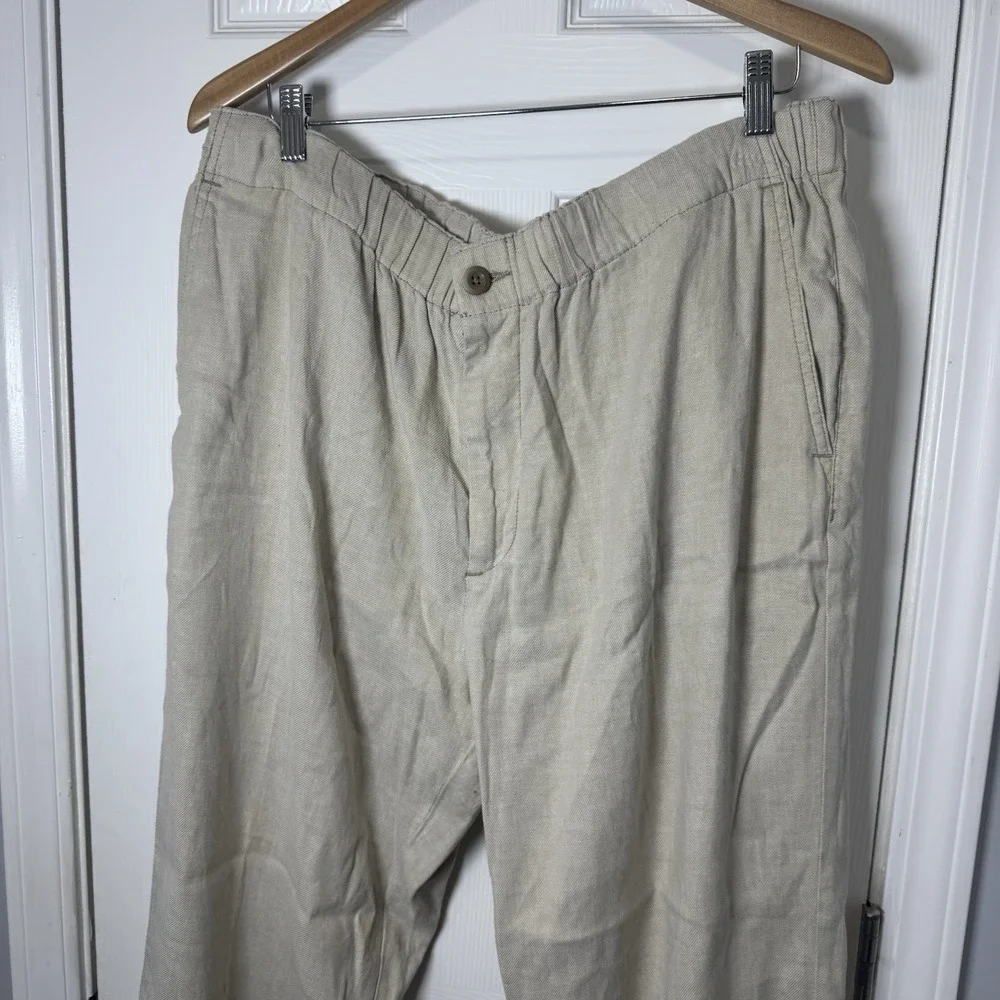 Tommy Bahama Linen Blend Elastic Waist Pants Men 2x Xxl Beige Lightweight Pocket